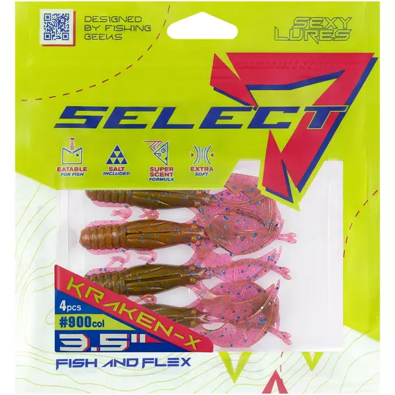 Силікон Select Kraken-X SE 3.5" #900 (4шт/уп), Довжина силікону: 3.5" (8.89 см), Колір силікону: 900, фото , изображение 2